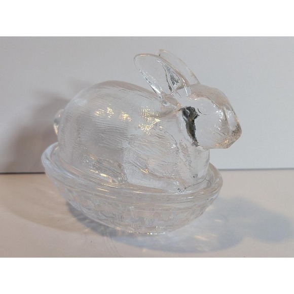 Vintage Clear Bunny on Nest Candy‎ Dish - Picture 1 of 7